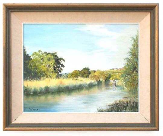 Shannon River Ireland Irish Landscape Large Vintage Oil Painting Framed Original