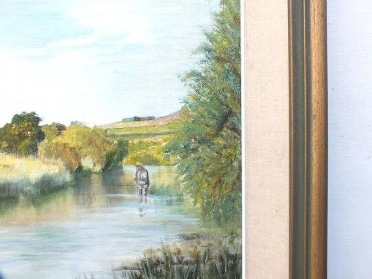 Shannon River Ireland Irish Landscape Large Vintage Oil Painting Framed Original photo vinterior