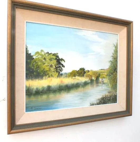 Shannon River Ireland Irish Landscape Large Vintage Oil Painting Framed Original photo buy