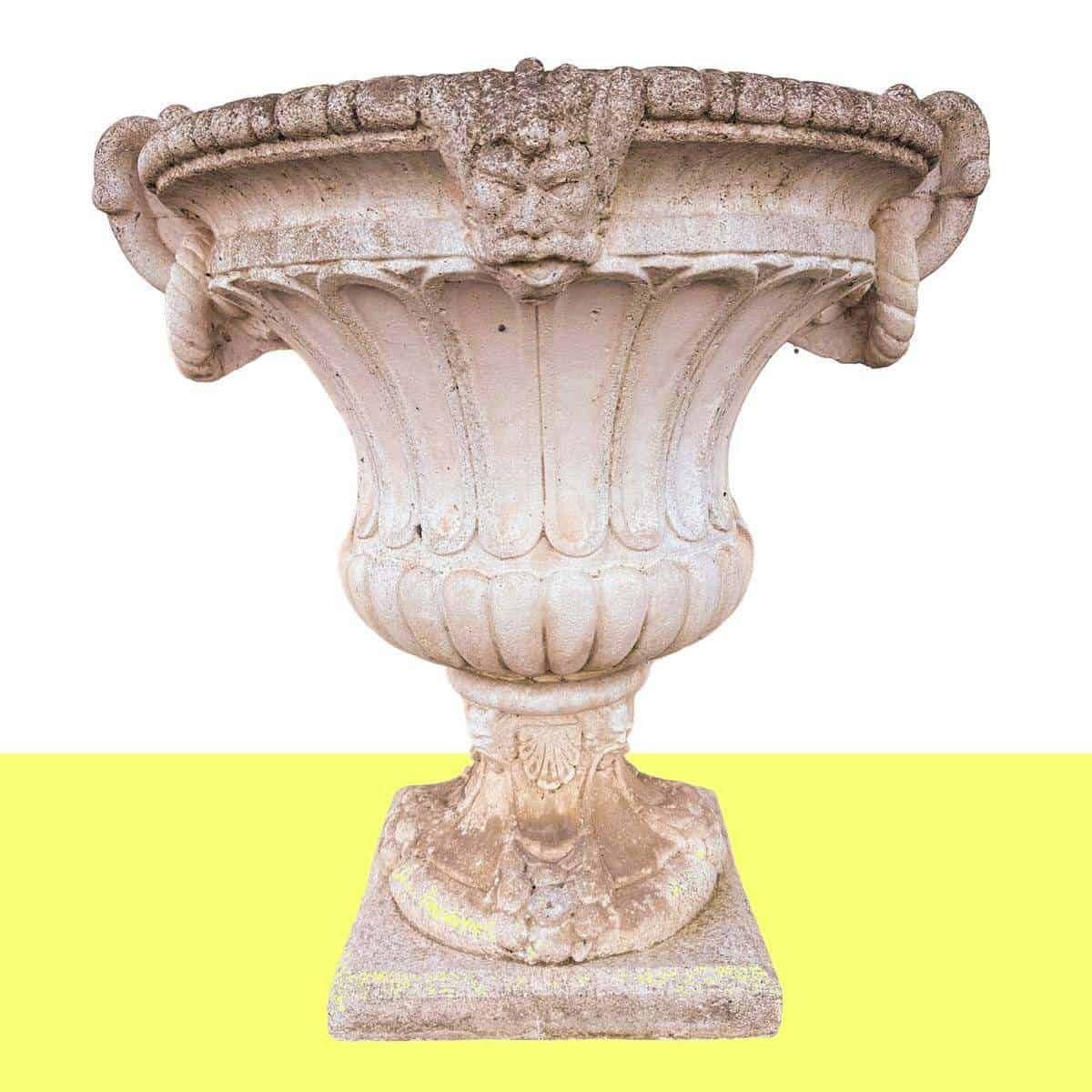 Large Stone And Cement Vase, A Majestic Presence To Decorate Gardens Or Courtyards With Classic Style.