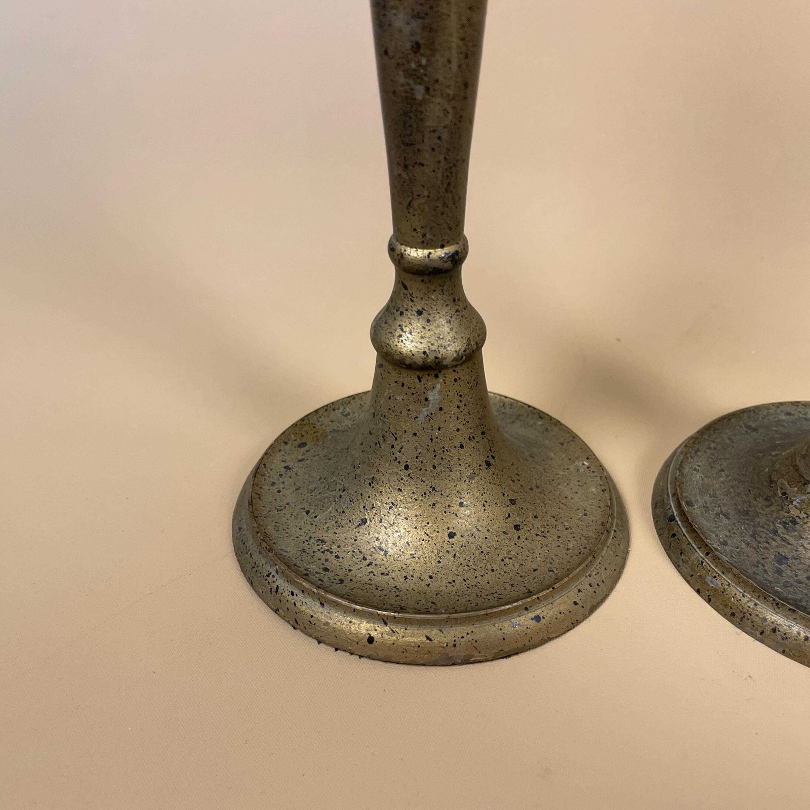 Antique Pair Of Gold Brass Metal Painted Black Speckled Effect Candlestick Candle Stick Vintage Column Taper Dinner Candlesticks Table photo 55.0