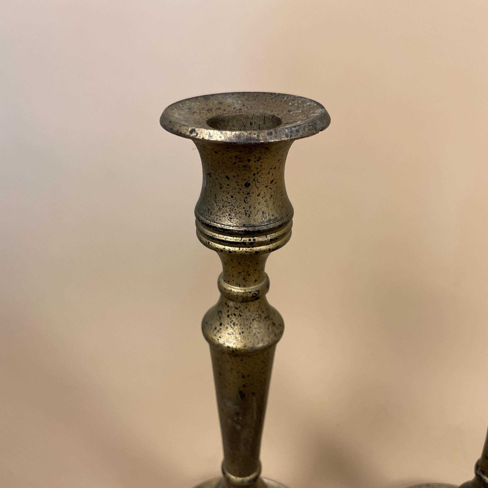 Antique Pair Of Gold Brass Metal Painted Black Speckled Effect Candlestick Candle Stick Vintage Column Taper Dinner Candlesticks Table photo buy