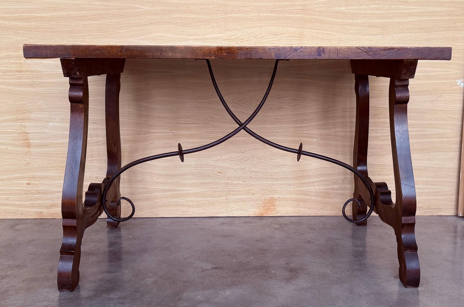 20th Dining Or Console Table Of Walnut With Lyre Legs And Heavy Top, Spain photo furniture