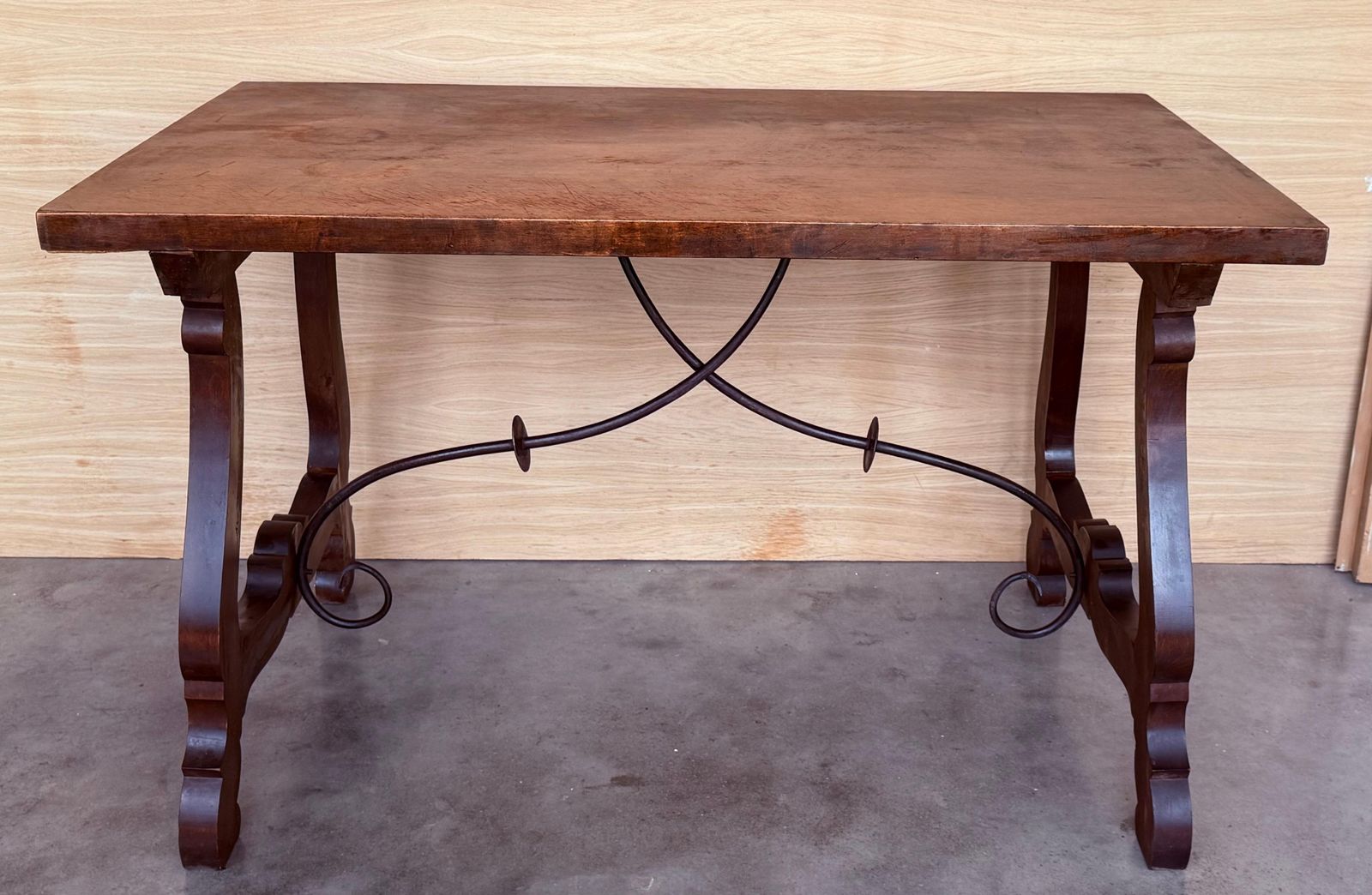 20th Dining Or Console Table Of Walnut With Lyre Legs And Heavy Top, Spain photo for sale