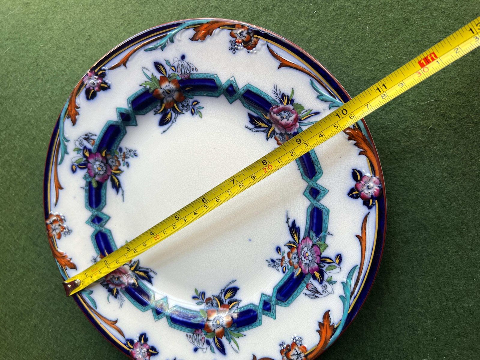 Antique Dinner Serving Plate. Floral Design Blue Red Flowers Victorian Pre 1883 Stamped Kinburn Attributed To Wh Brownfield And Sons.H photo buy