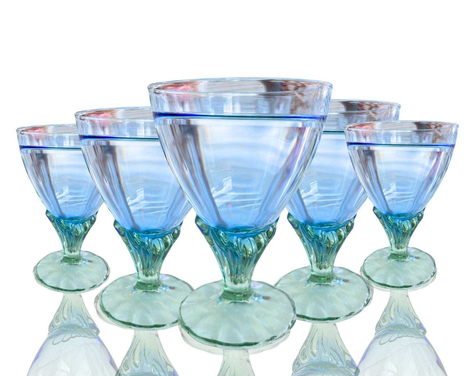 Bormioli Ice Coupes | 6 Stuks | Blauwe Kom | Groene Voet | Italië