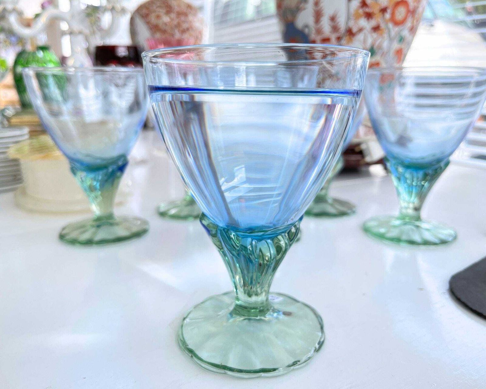 Bormioli Ice Coupes | 6 Stuks | Blauwe Kom | Groene Voet | Italië photo 304.0