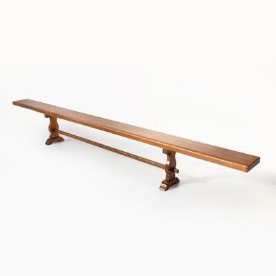 Antique French Long Elm Monastery Bench, 1850