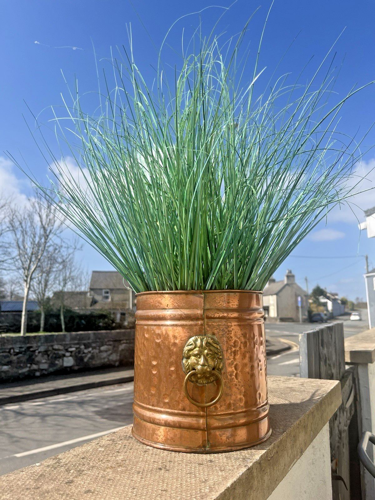 Vintage Copper Planter Plant Pot Lions Head Brass Handles Champagne Ice Bucket photo furniture