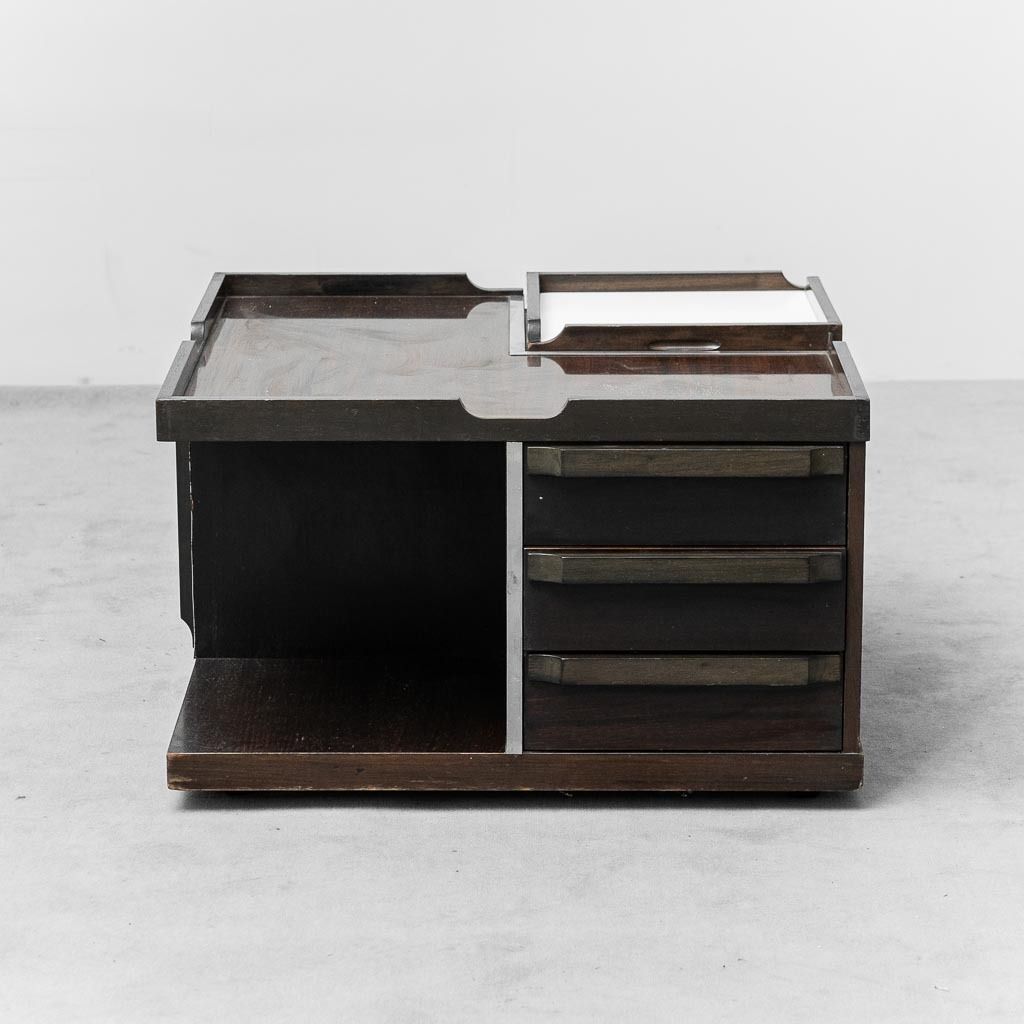 photo for sale Multifunctional Coffee Table With Wheels Wood Metal 70s Vintage