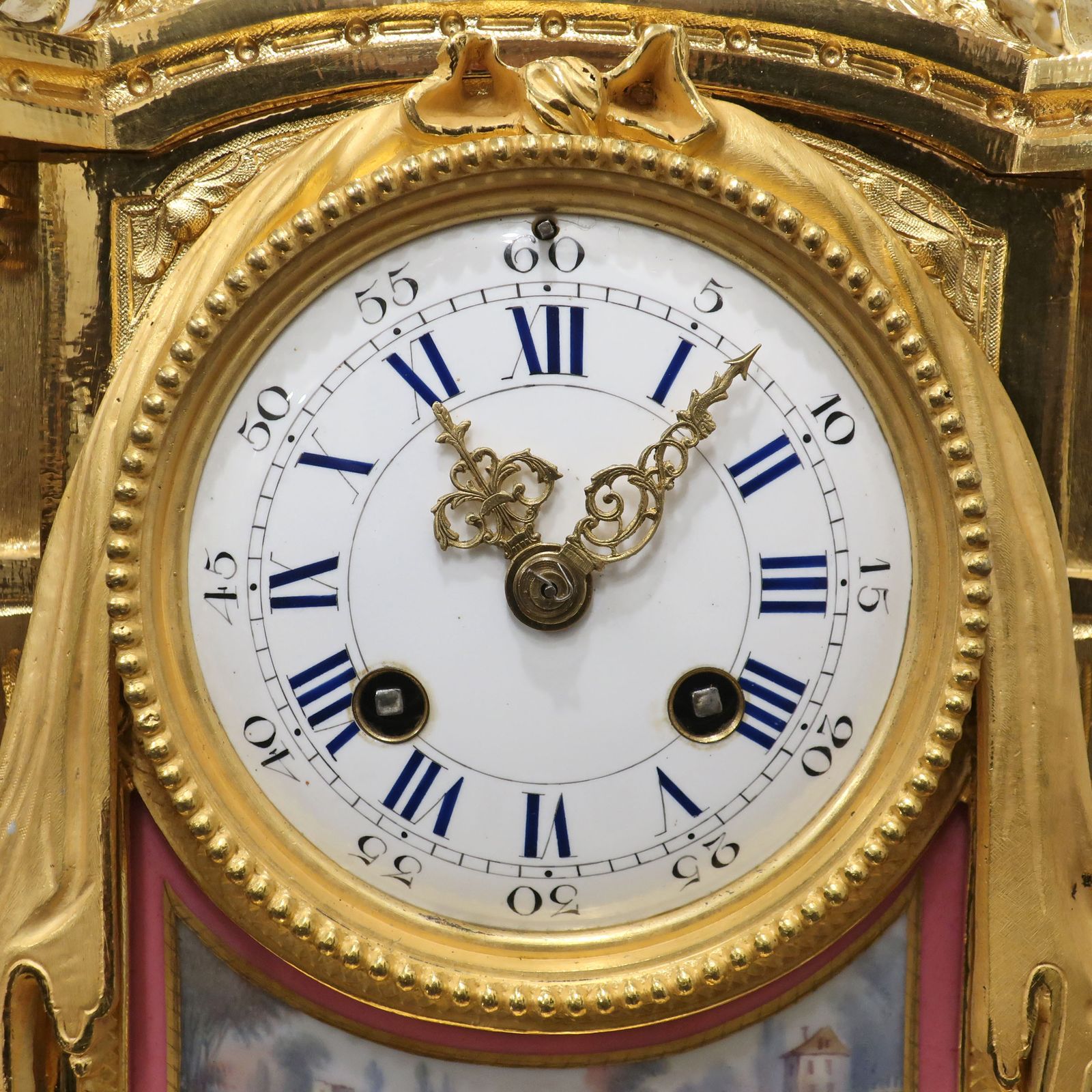 French Bronze Gilt & Porcelain Mantel Clock By Japy Freres photo for sale
