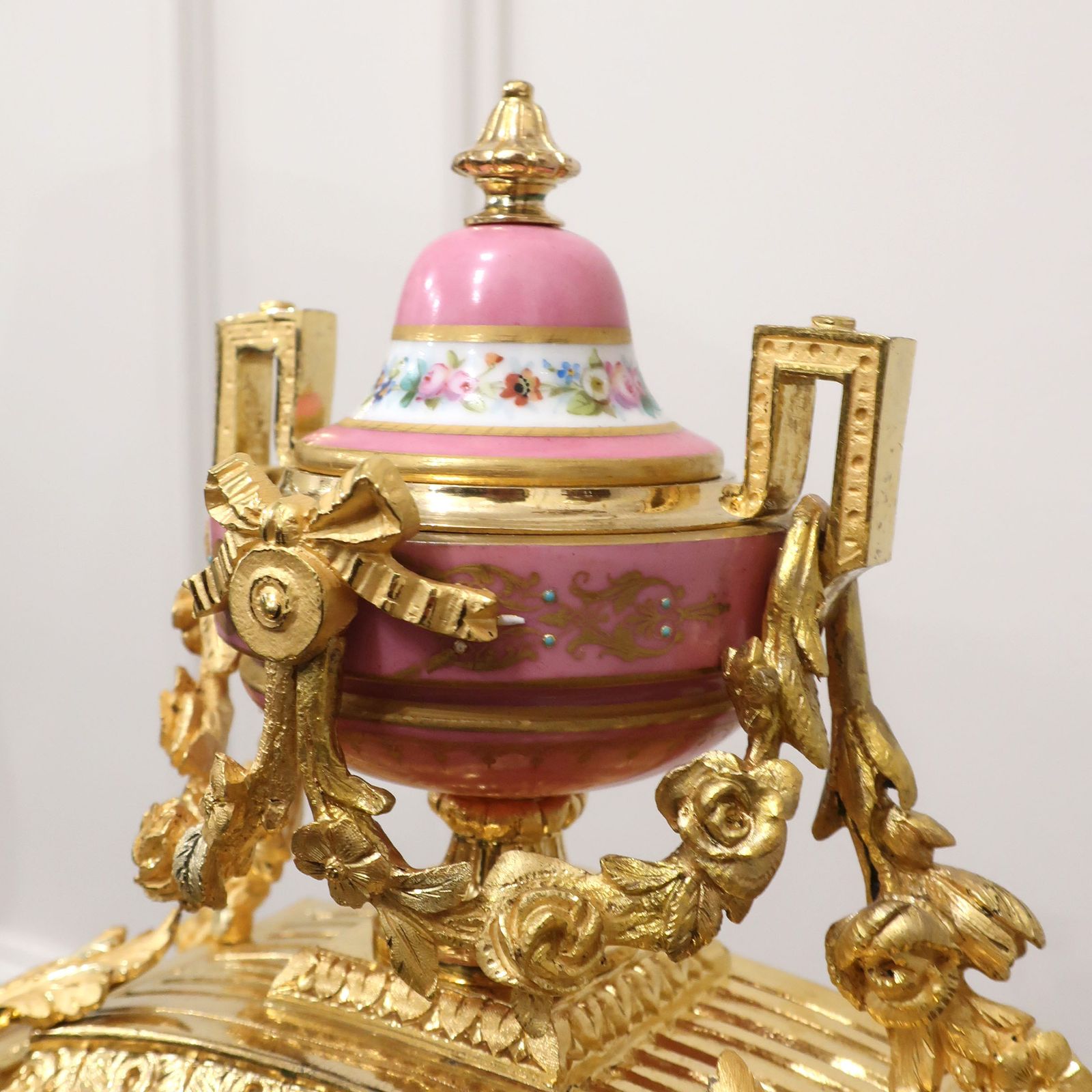 photo for sale French Bronze Gilt & Porcelain Mantel Clock By Japy Freres