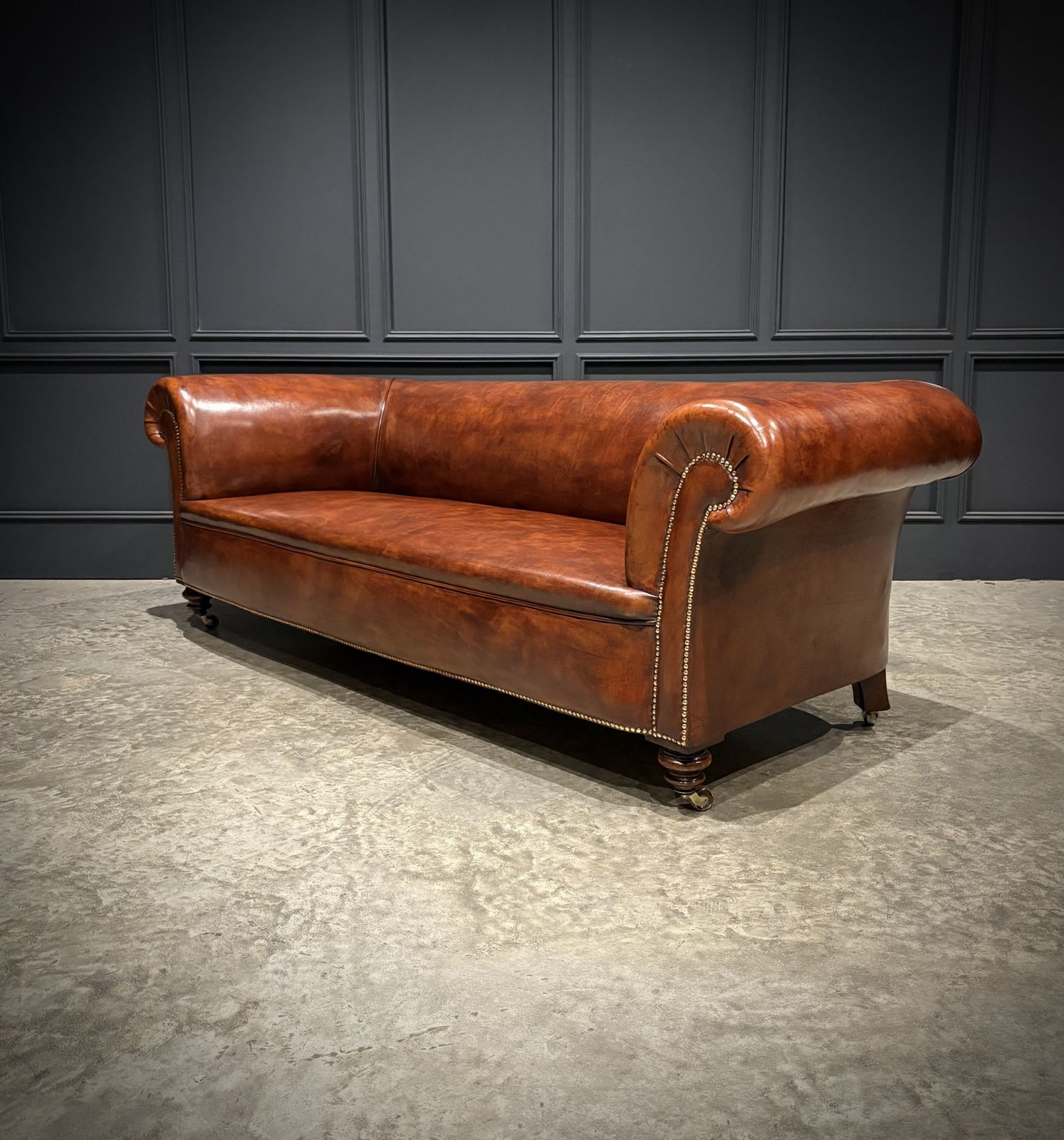 Furniture Genuine Victorian Brown Leather Sofa photo