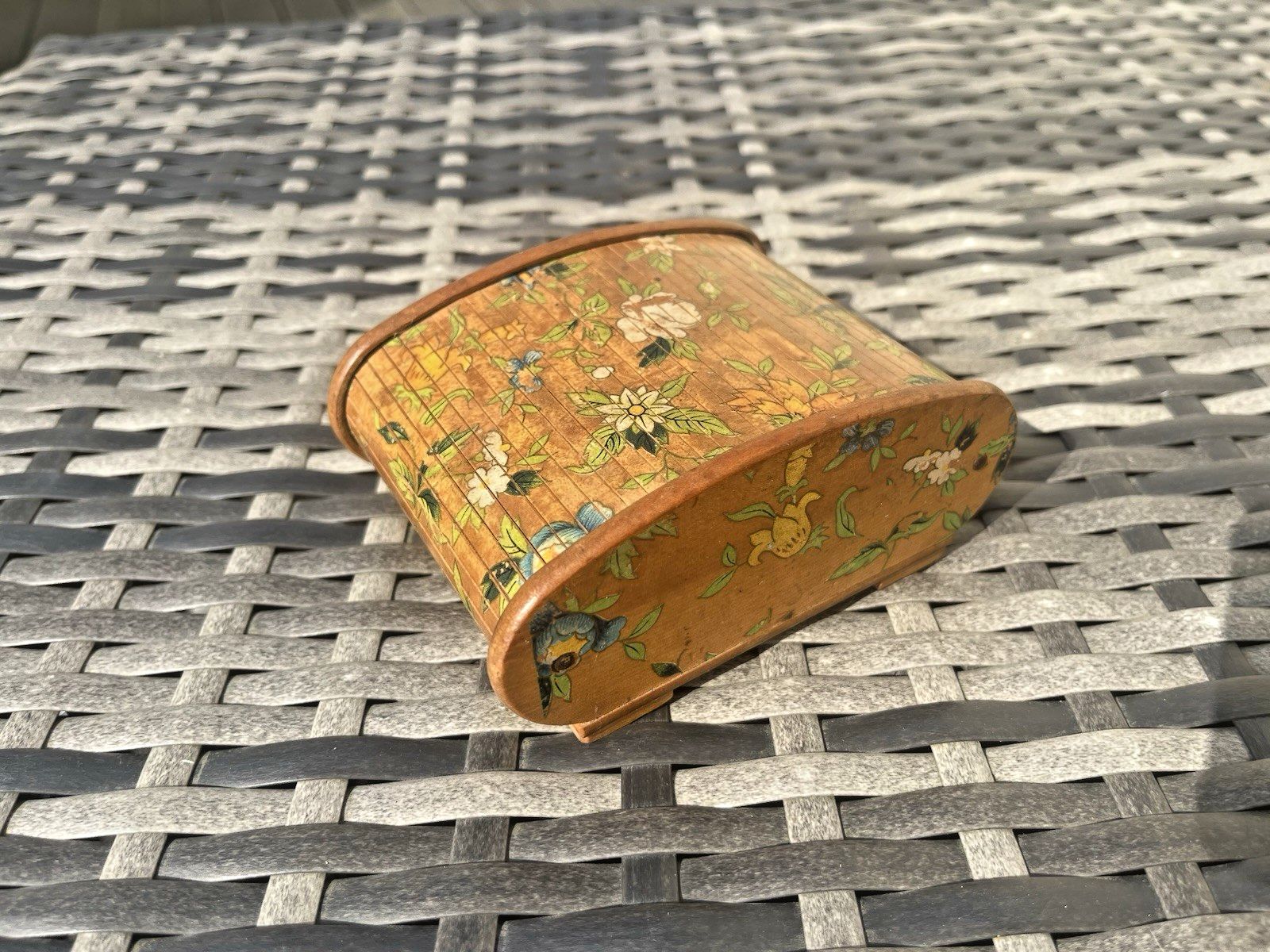 Antique Art Deco Wooden Tambour Rolltop Handpainted Floral Sliding Lid Box Treen photo Home Decor