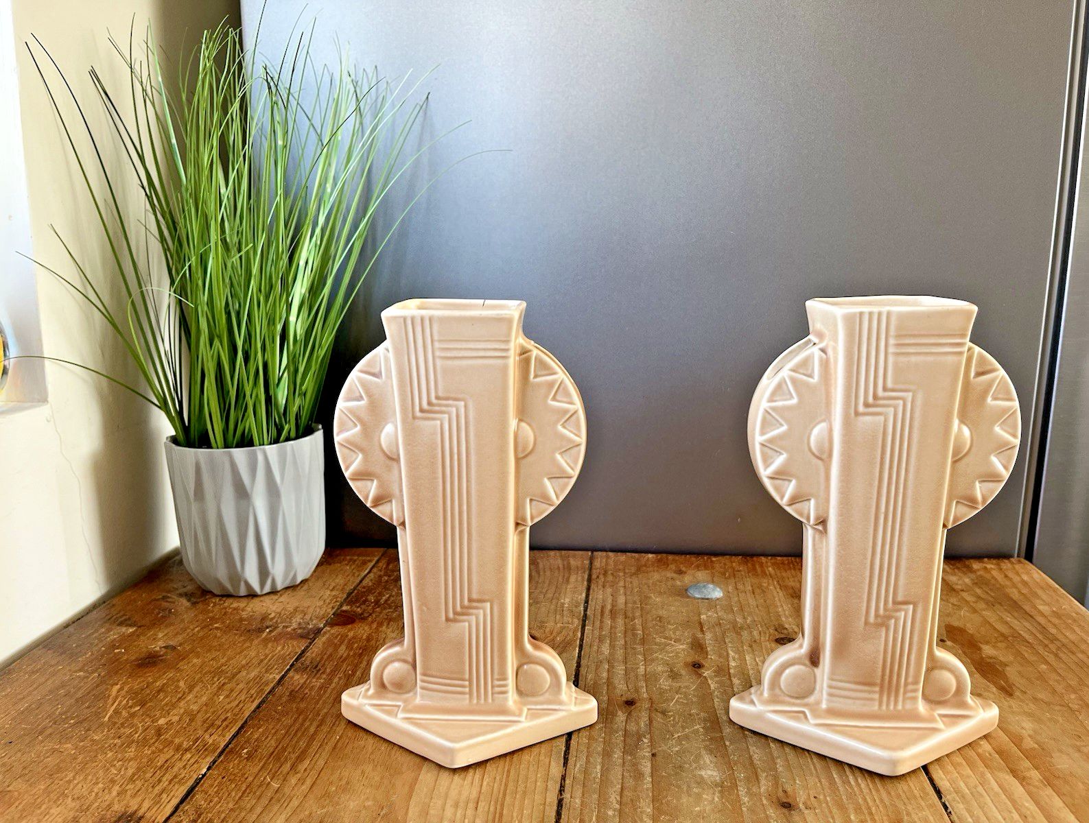 Stunning Rare Pair Of Art Deco Burgess & Leigh Burleigh Ware Totem Mantel Vases photo 295.0