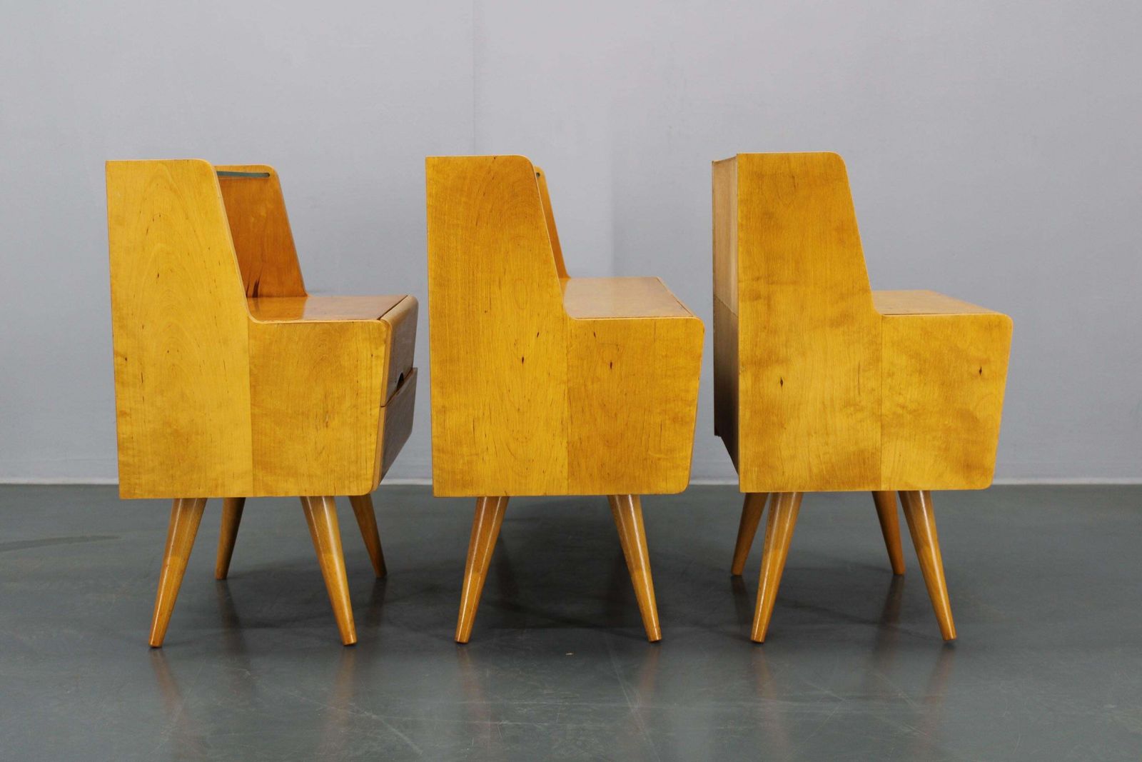 photo furniture 1960s Set Of Night Stands And Chest Of Drawers With Glass Shelf, Czechoslovakia