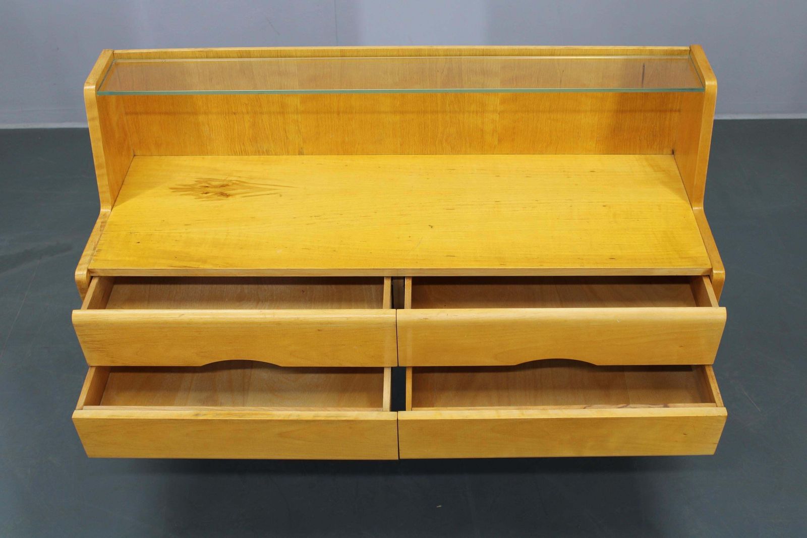 Furniture 1960s Set Of Night Stands And Chest Of Drawers With Glass Shelf, Czechoslovakia photo