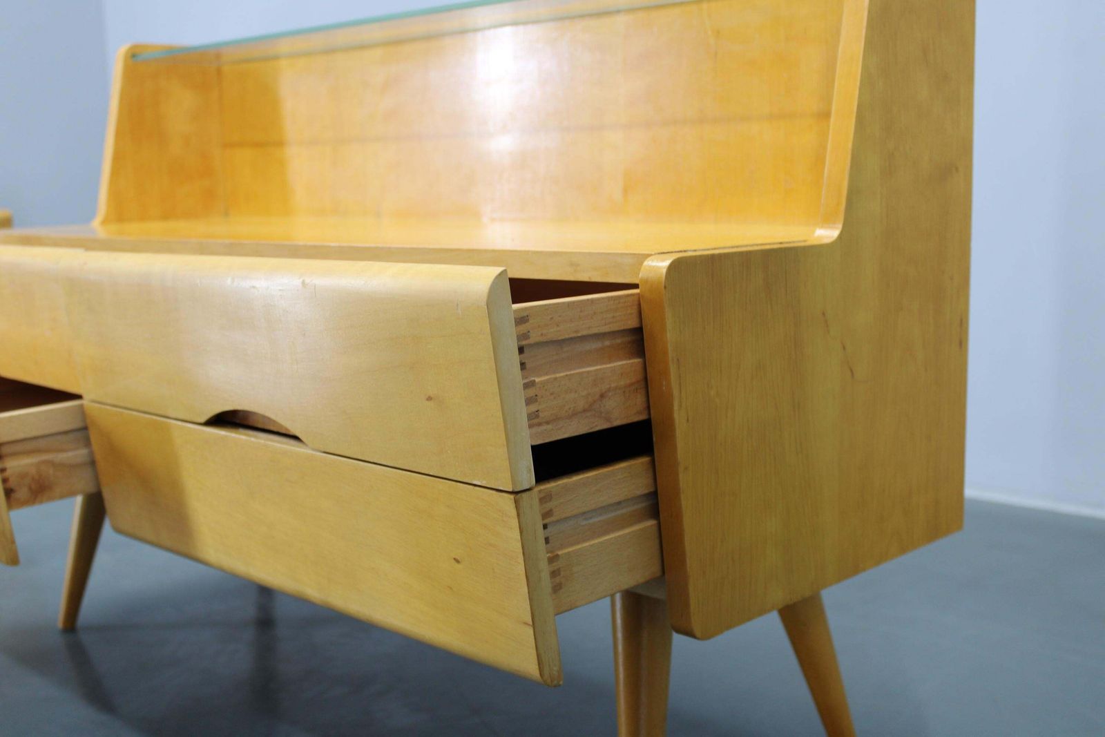 1001.0 1960s Set Of Night Stands And Chest Of Drawers With Glass Shelf, Czechoslovakia photo