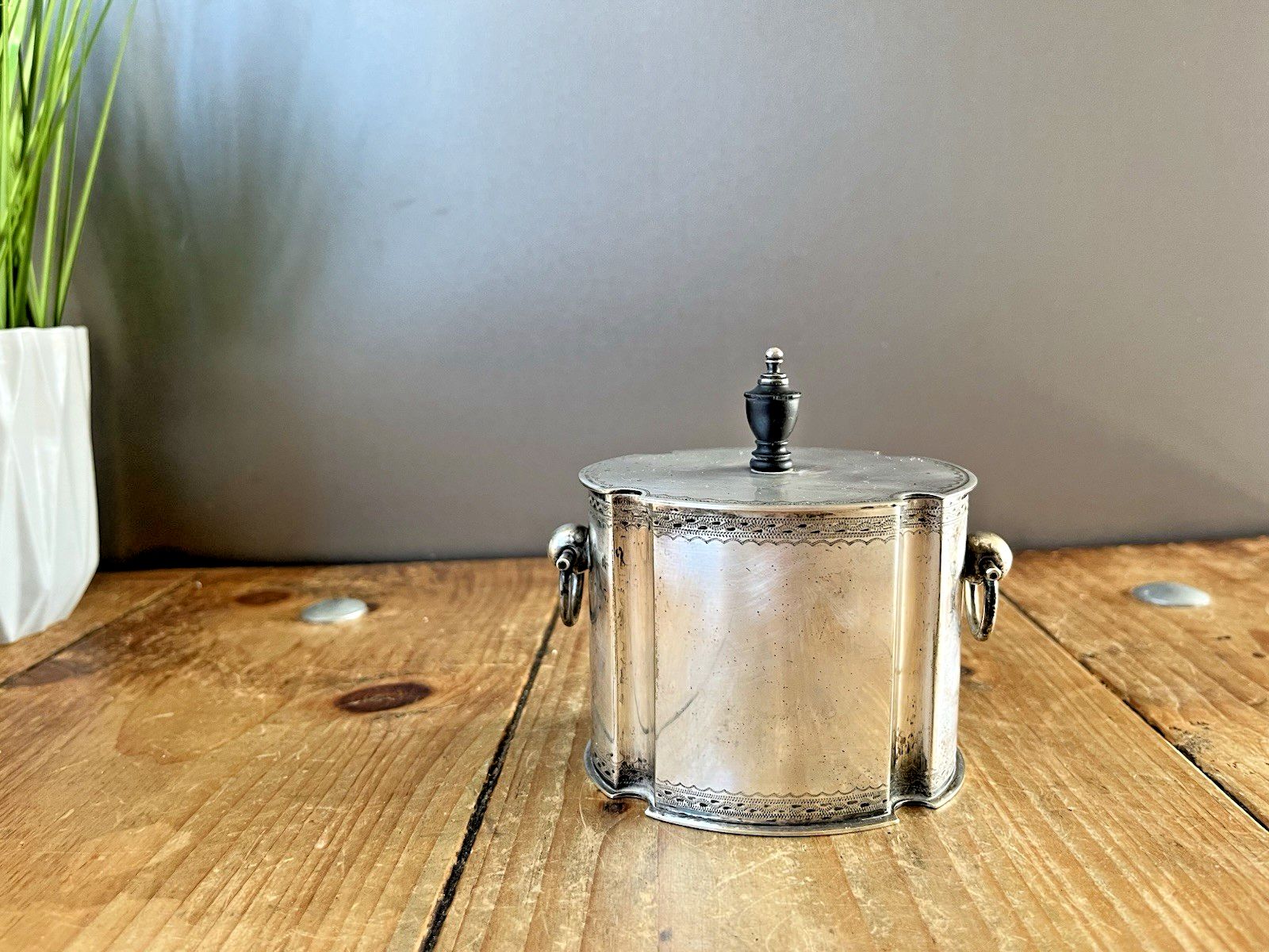 Antique 1880's William Henry Lyde English Epns Tobacco Jar & Tamper Weight Ebony Finial photo Home Decor