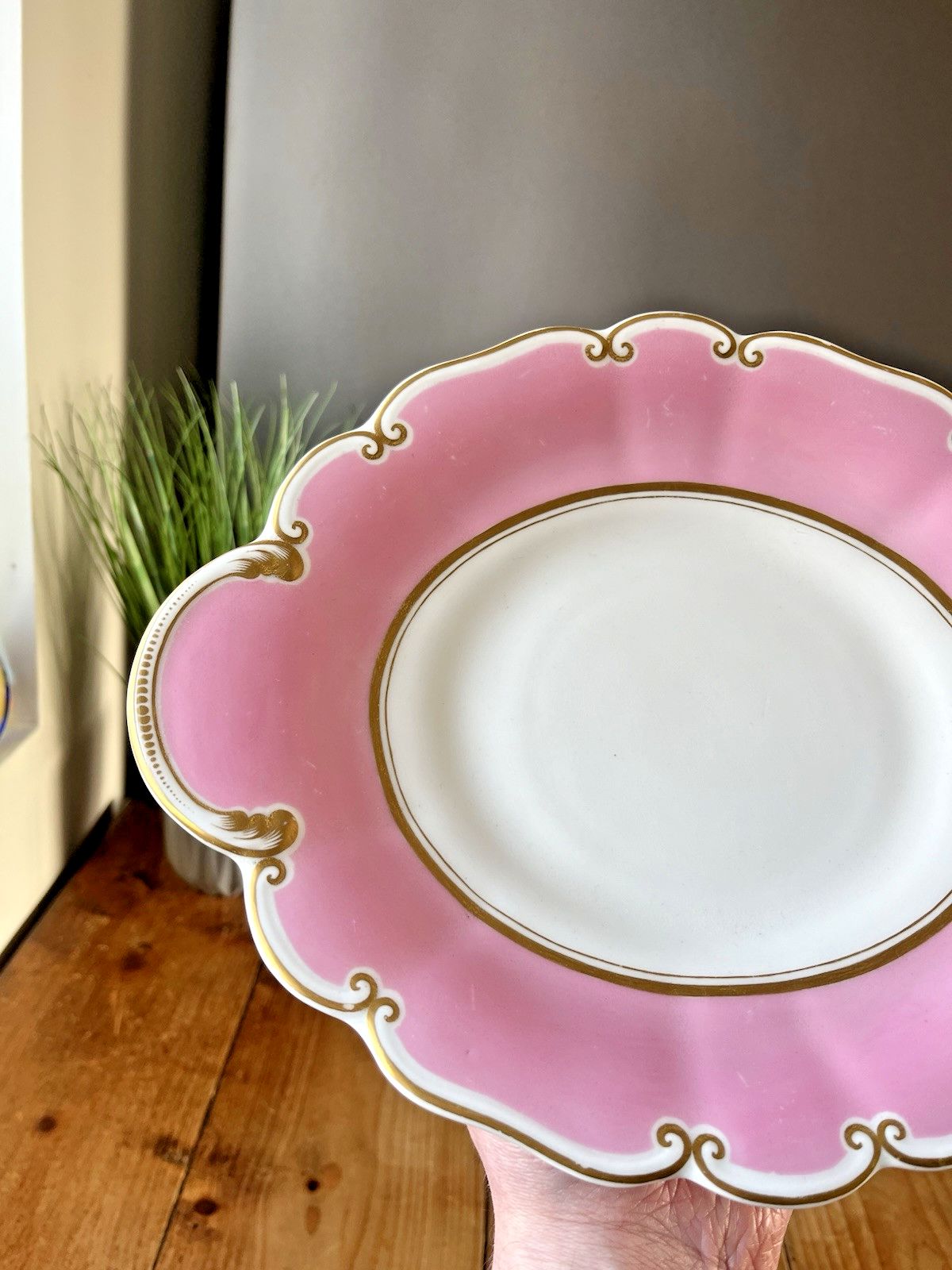 Antique 19th C George Grainger Worcester Porcelain Pink Gilded Tazza Cake Stand photo Home Decor