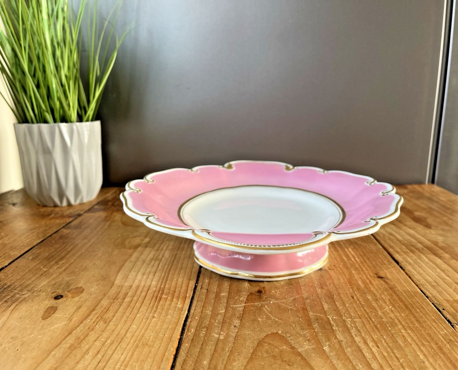 Antique 19th C George Grainger Worcester Porcelain Pink Gilded Tazza Cake Stand photo vinterior