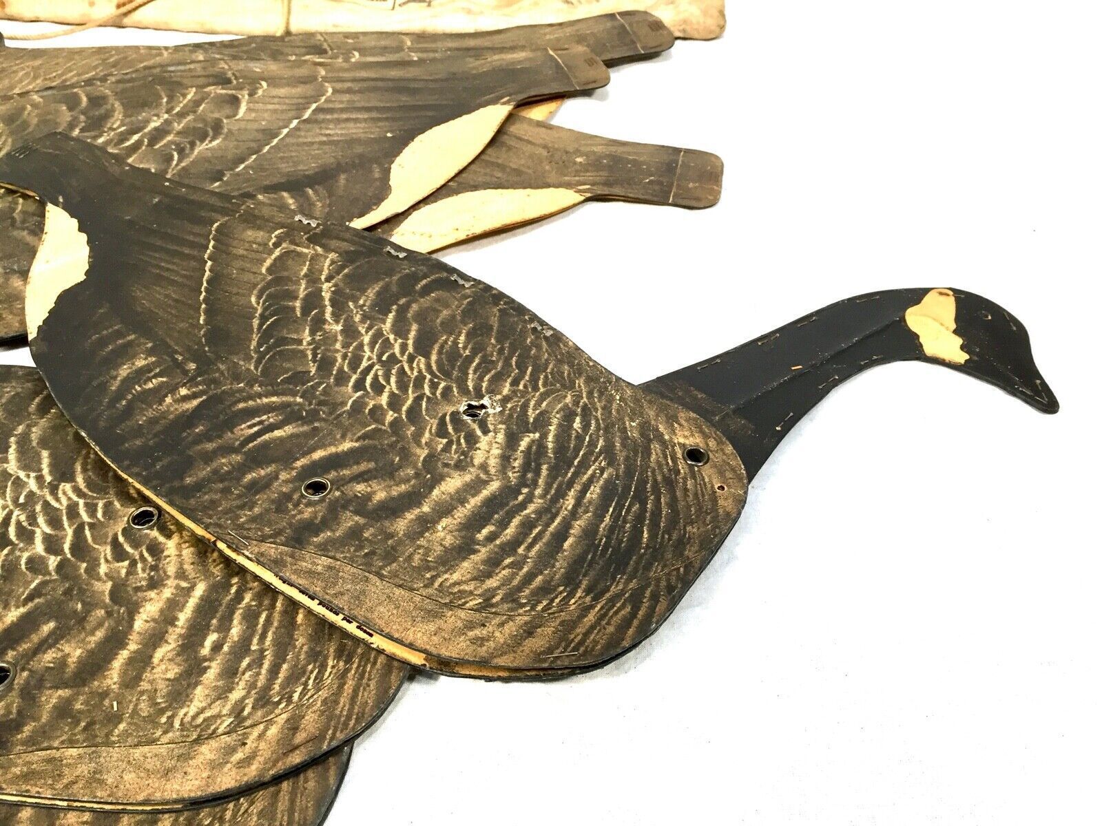 Antique Original Set Of Folding Johnsons Goose Decoys, Circa 1940 In Canvas Bag photo 550.0
