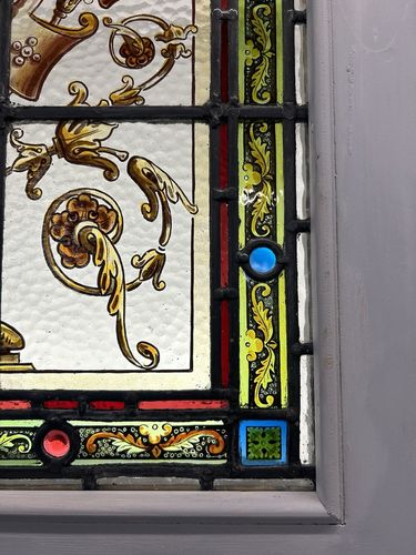 Rare Victorian Hand Painted Stained Glass Front Door Antique Reclaimed Refurb photo vintage