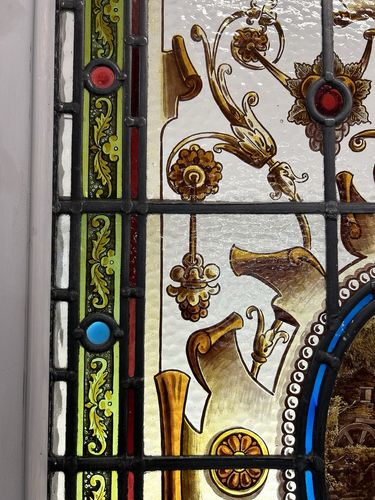 photo for sale Rare Victorian Hand Painted Stained Glass Front Door Antique Reclaimed Refurb
