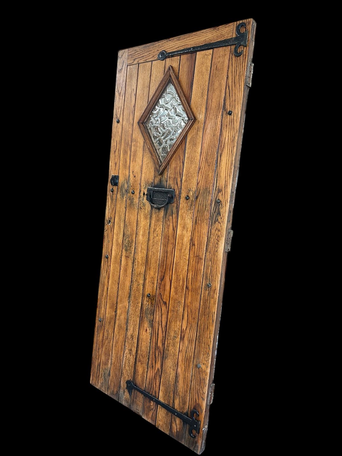 Solid Oak Front Door Antique Period Reclaimed Cottage Wooden Cast Iron Refurb photo for sale