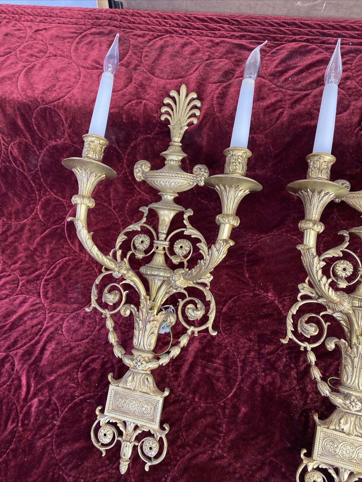 Set 3 Large Antique Gold Gilt Brass Wall Sconces Lights Louis XV 19th Century photo furniture