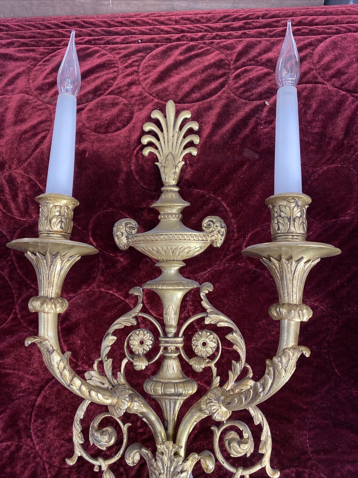 Set 3 Large Antique Gold Gilt Brass Wall Sconces Lights Louis XV 19th Century photo vinterior