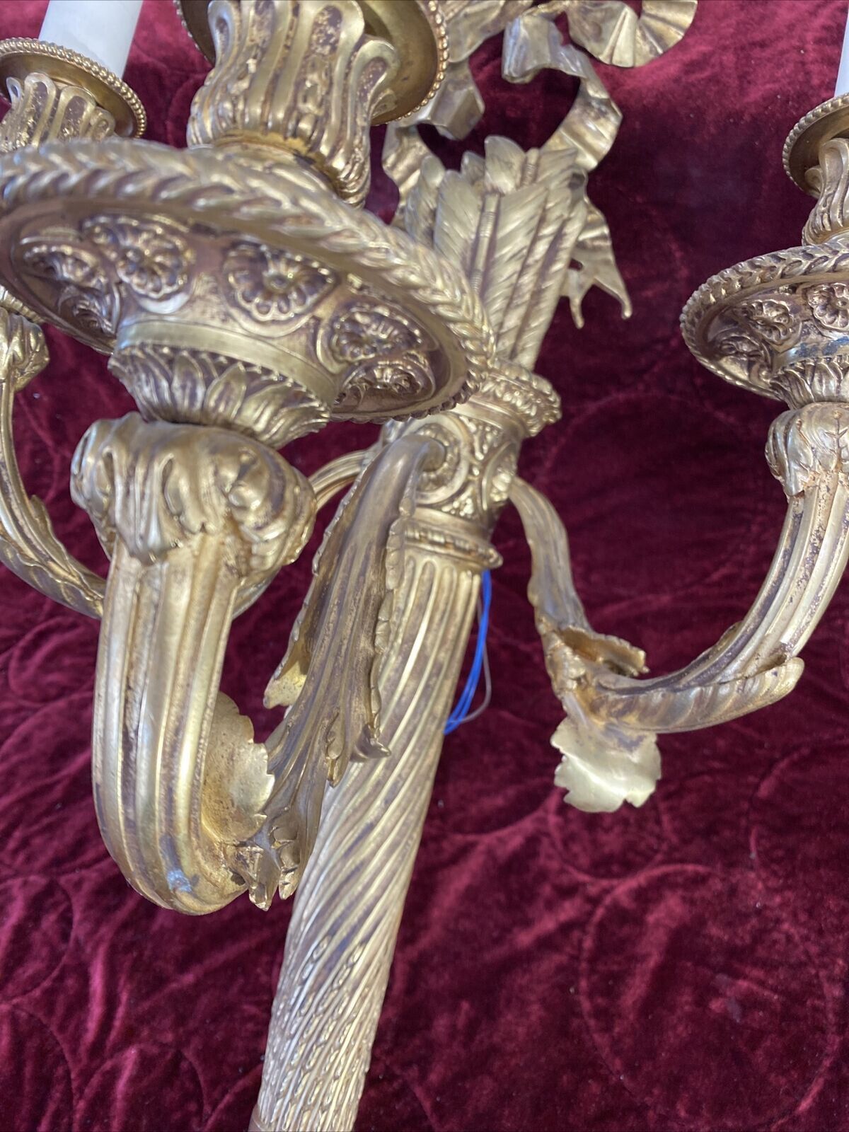 Pair Large Antique Gold Gilt Brass Wall Sconces Lights Louis XV 19th Century photo for sale