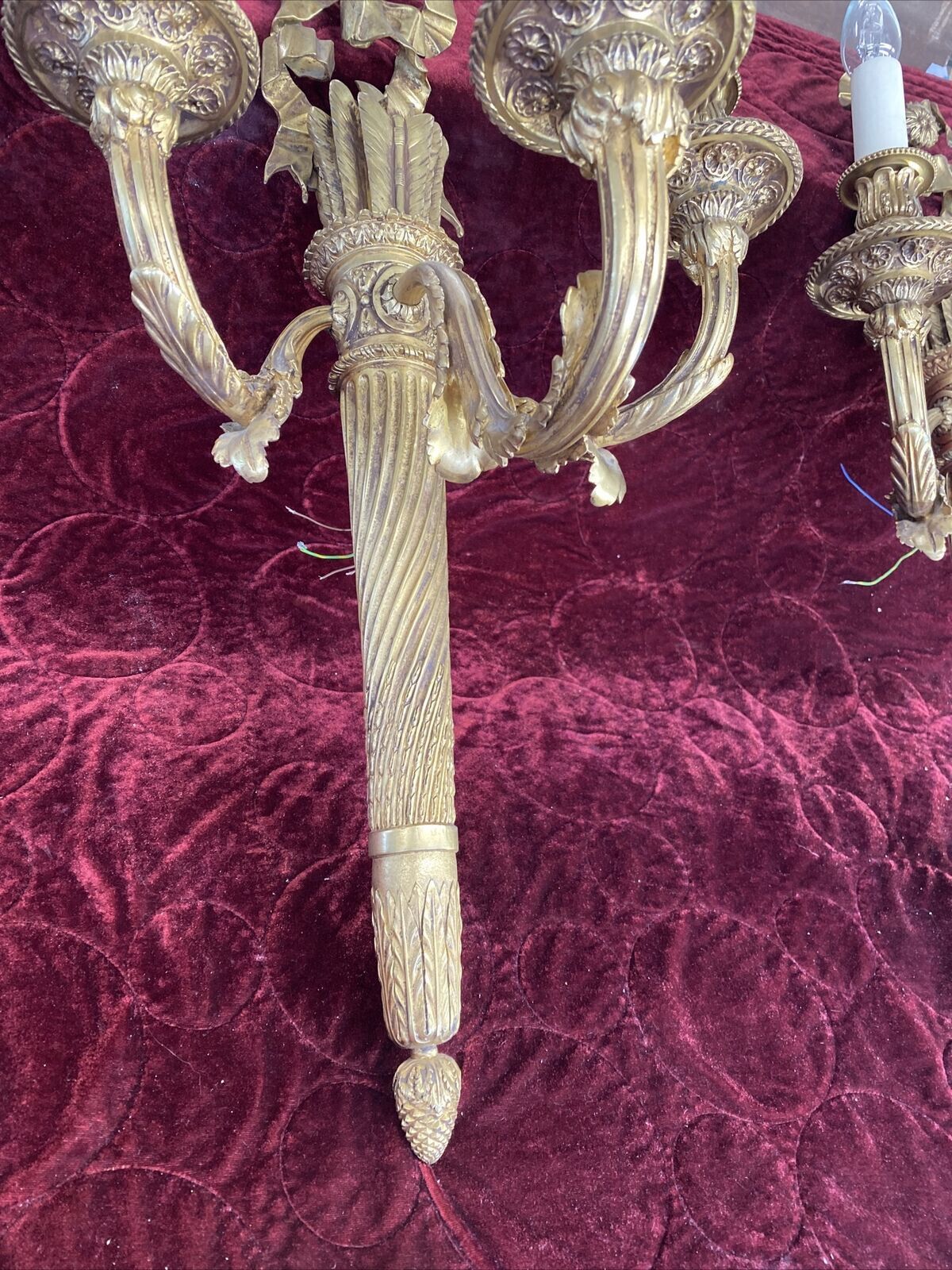 3894.0 Pair Large Antique Gold Gilt Brass Wall Sconces Lights Louis XV 19th Century photo
