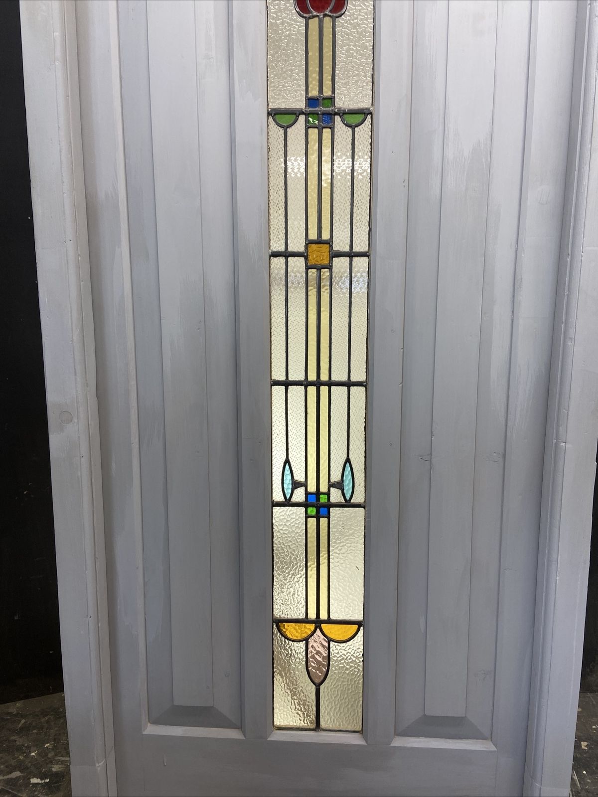 1 Stained Glass Front Door Wooden Reclaimed Old Antique Lead Arched Wood Frame photo Home Fixtures