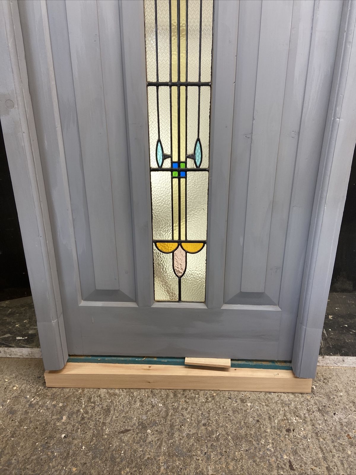 1 Stained Glass Front Door Wooden Reclaimed Old Antique Lead Arched Wood Frame photo 2891.0