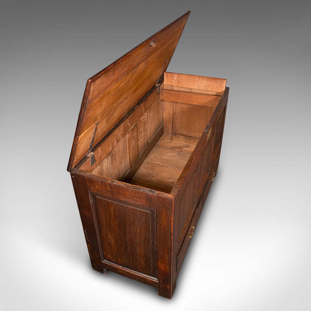 Large Antique 3 Panel Mule Chest, English Oak, Storage Trunk, Georgian, C.1770 photo vintage