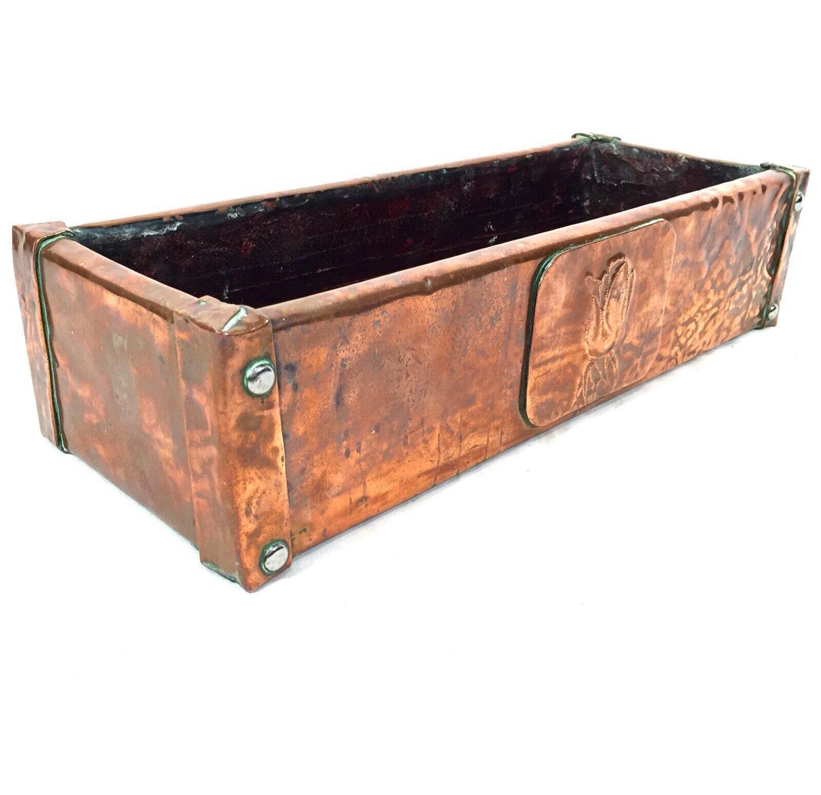 Antique Art Nouveau Copper Tabletop / Windowsill Planter Trough Plant Pot C.1900 photo furniture