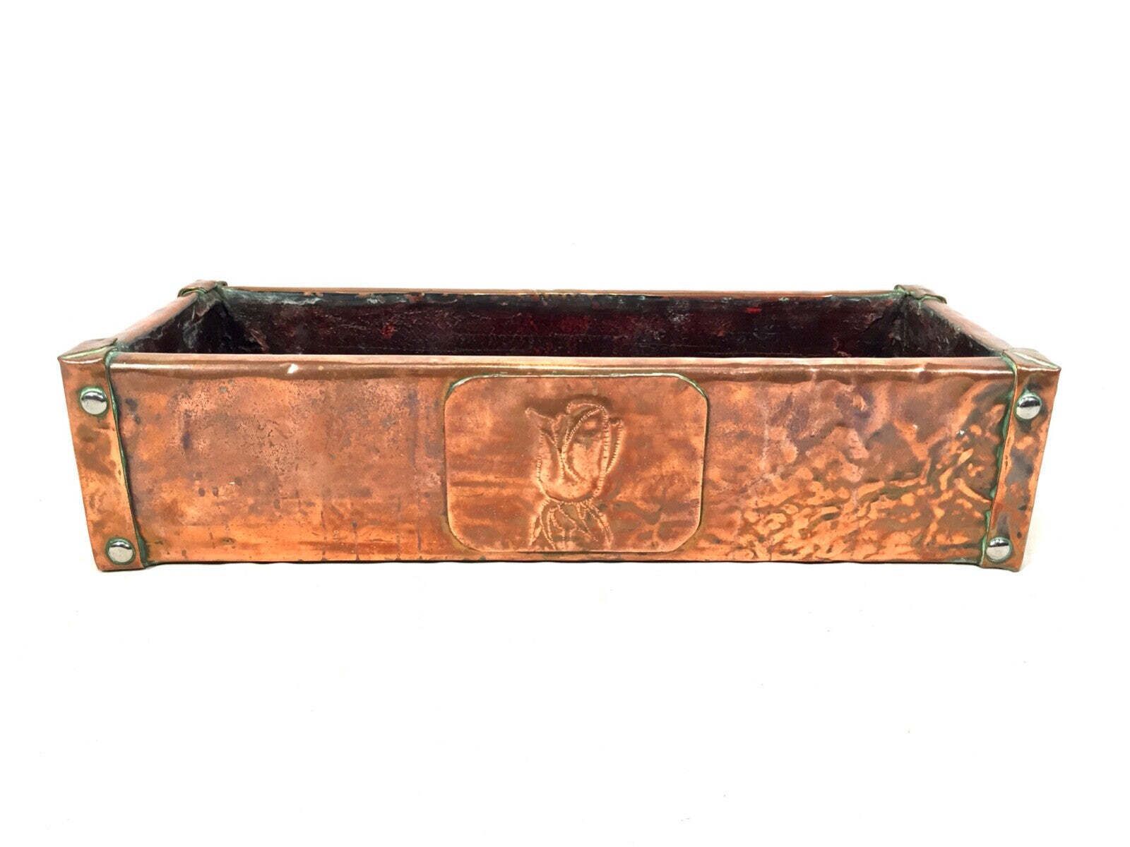 Antique Art Nouveau Copper Tabletop / Windowsill Planter Trough Plant Pot C.1900 photo Home Decor