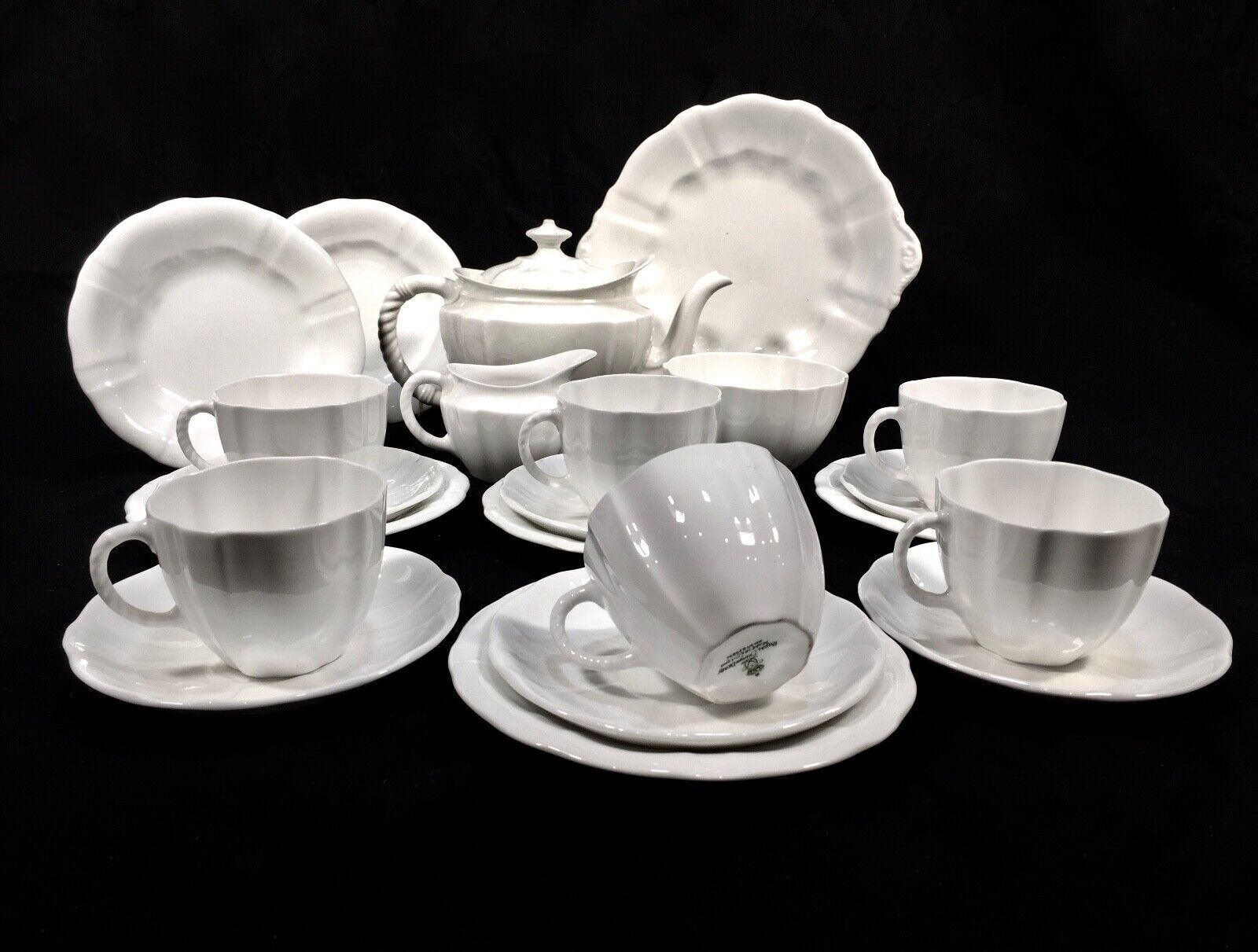 Antique Royal Crown Derby   Surrey White Utility Ware Tea Set For 6 People C1945