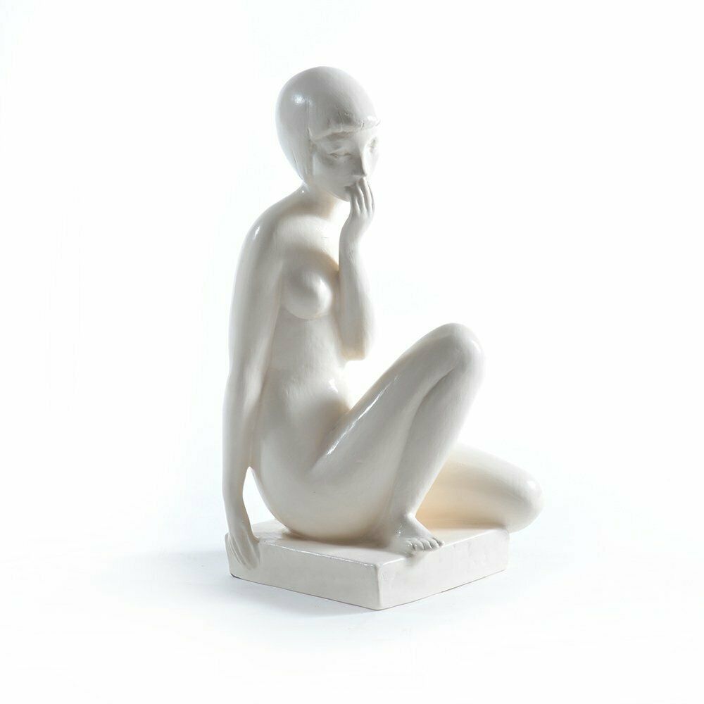 1960s Sculpture "An Ashamed Girl" In Plaster, Jihokera Czechoslovakia photo vintage