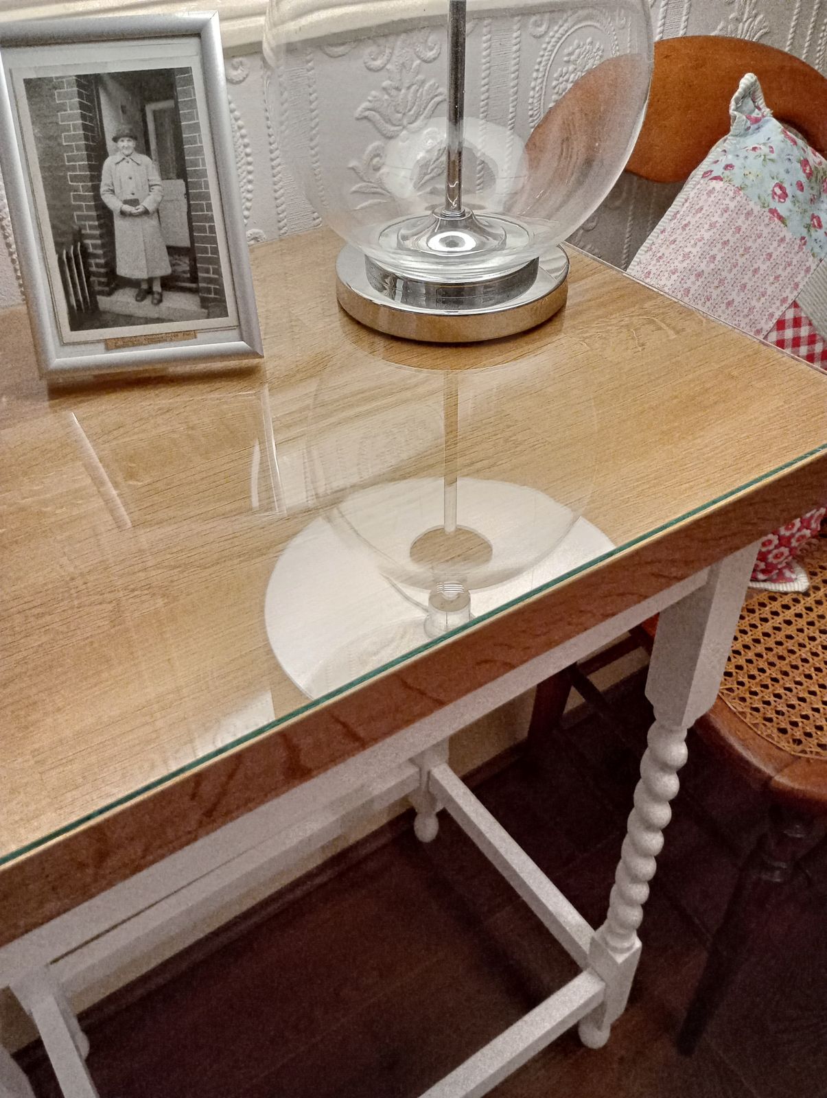 Anitque Oak Barley Twist Leg Side Table In Satin White With Solid Oak Glazed Top photo for sale