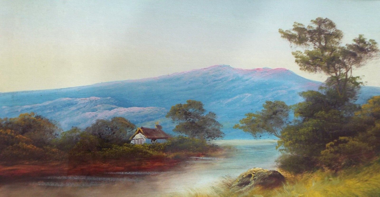 Antique Victorian Scotland Mountain River Landscape Original Oil Painting Framed photo for sale