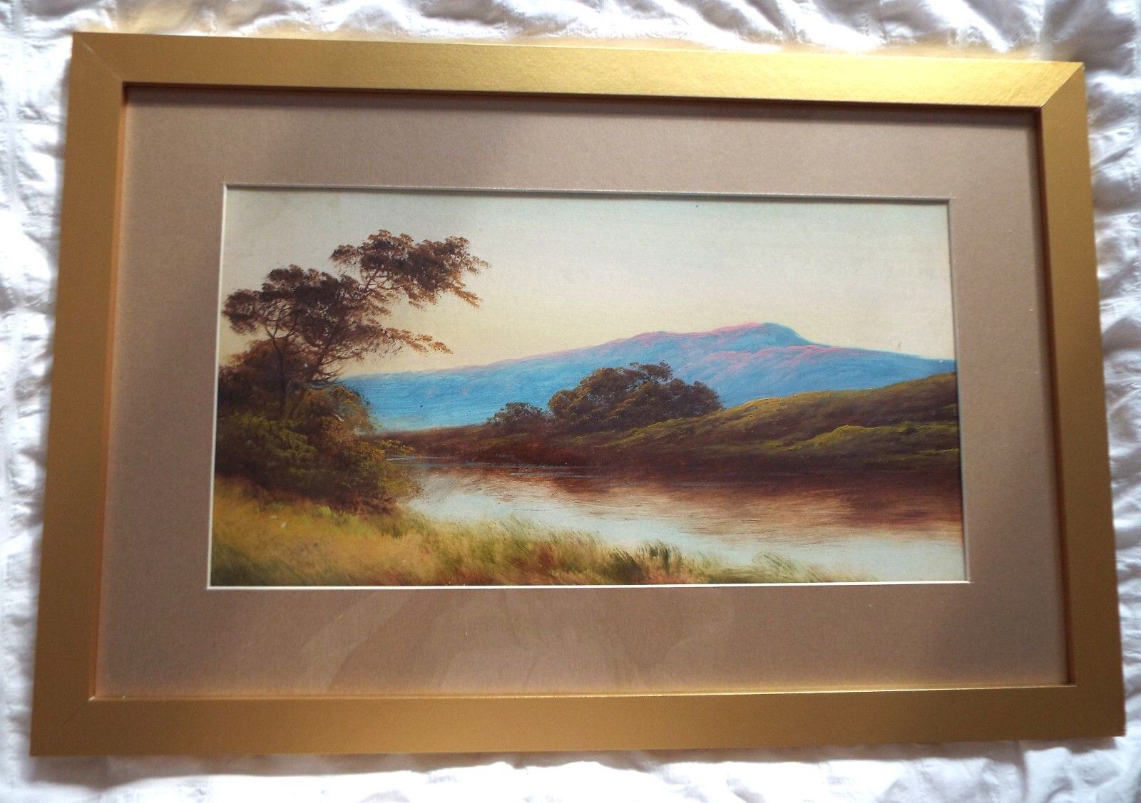 Antique Victorian Scotland Mountain River Landscape Original Oil Painting Framed