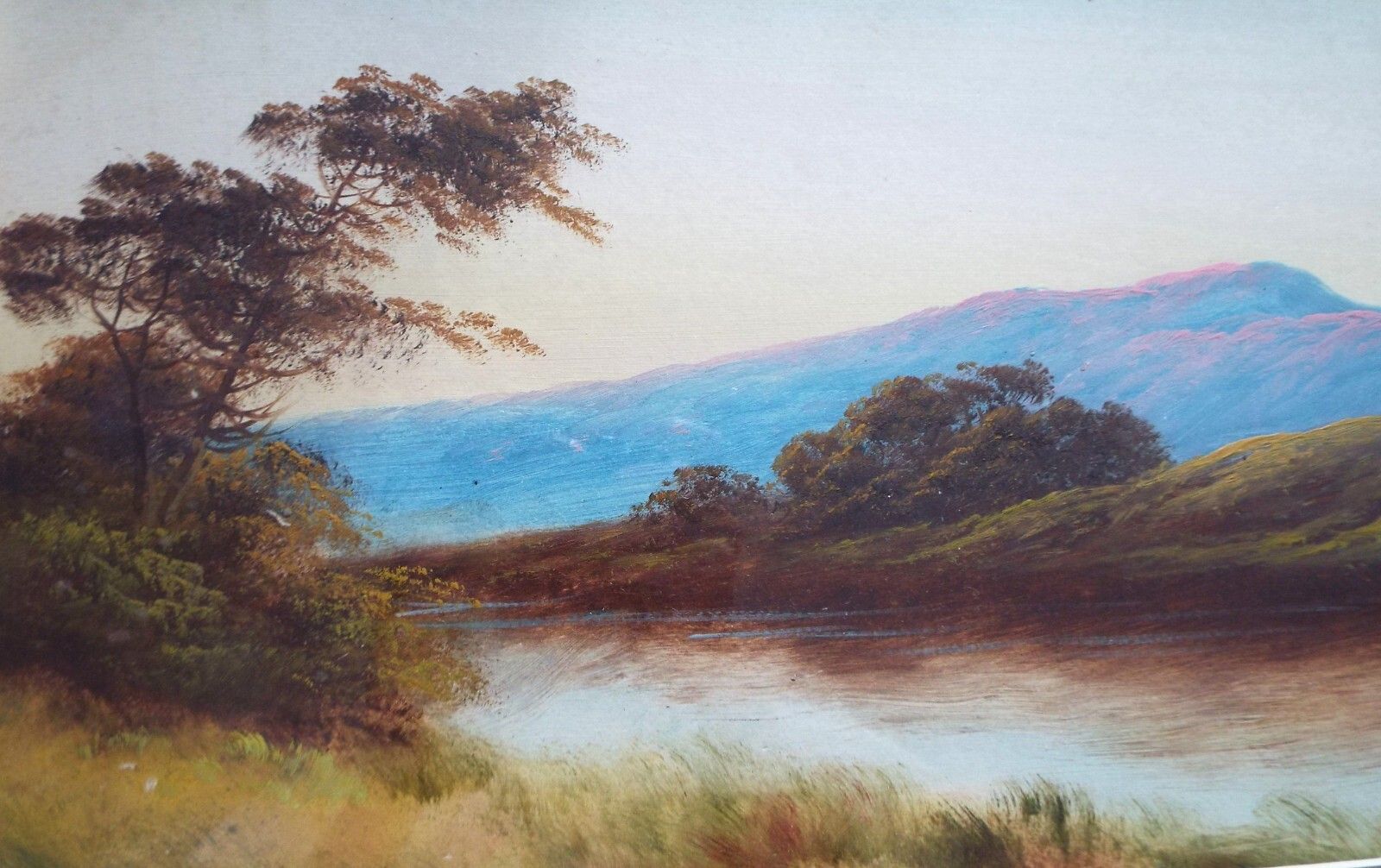 Antique Victorian Scotland Mountain River Landscape Original Oil Painting Framed photo for sale