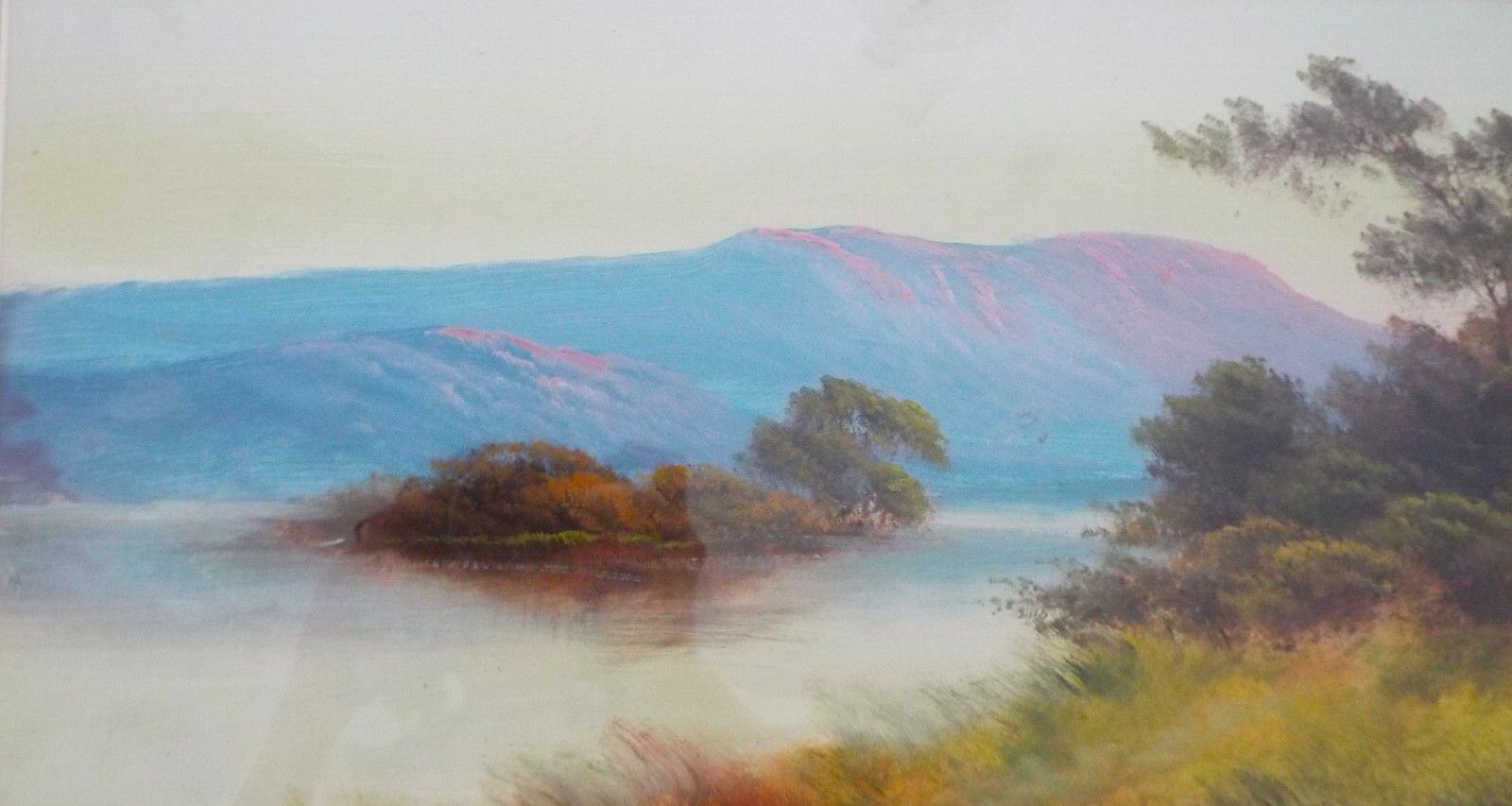 Antique Victorian Scotland Mountain River Landscape Original Oil Painting Framed photo furniture