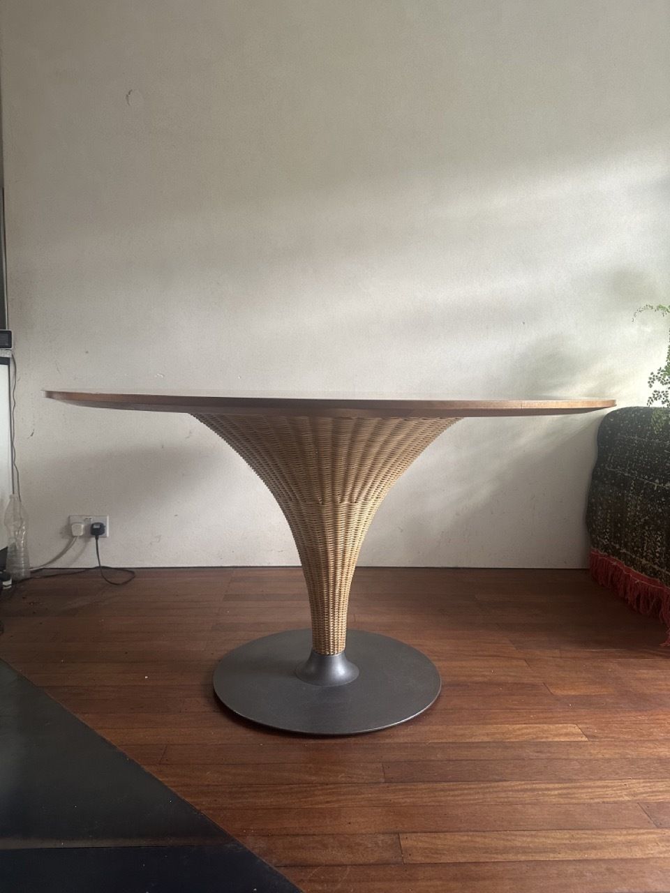 Pierantonio Bonacina Cherry Wood Round Dining Table With Wicker And Steel Base photo furniture