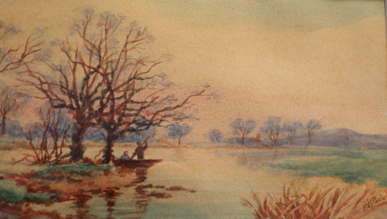 Victorian Watercolour Framed Original Painting Down To The River By E M Poole photo vinterior