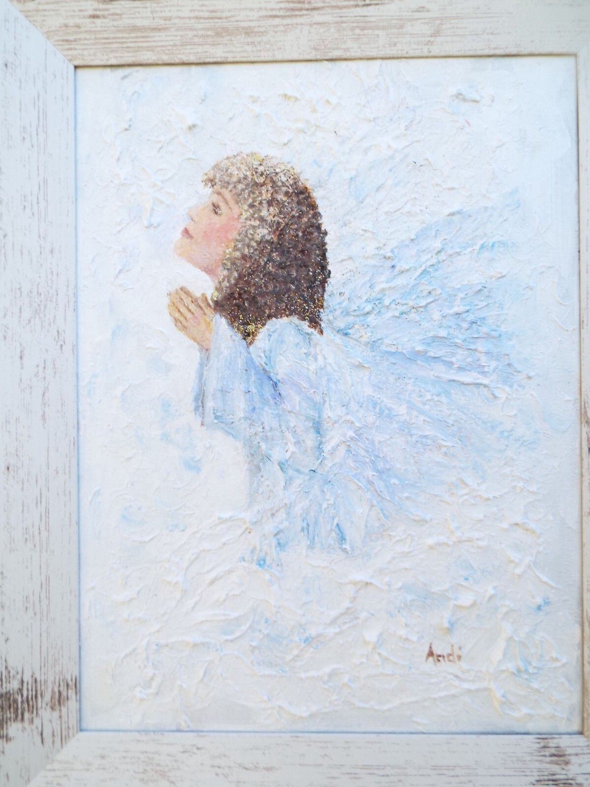 Heavenly Guardian Angel In The Clouds Original  Framed Painting Andi J Lucas photo 197.0
