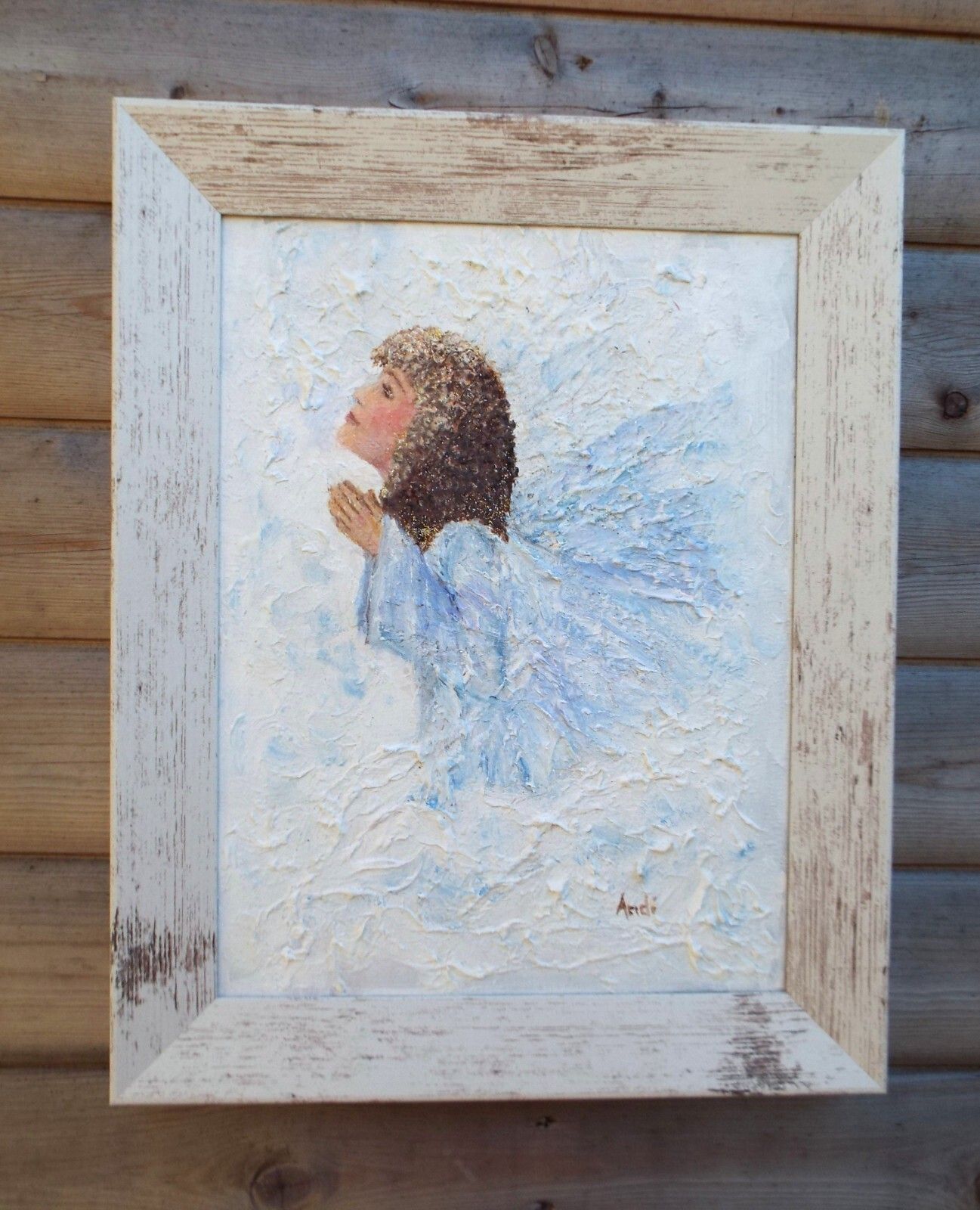 photo for sale Heavenly Guardian Angel In The Clouds Original  Framed Painting Andi J Lucas