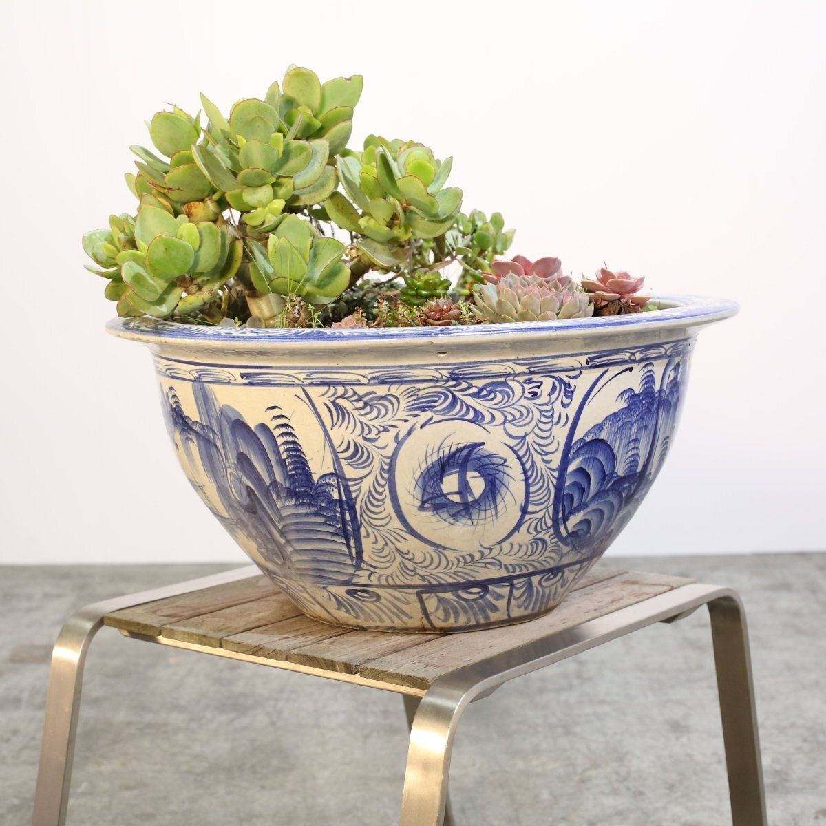 photo furniture Ceramic Plant Bowls With Succulents, Set Of Two